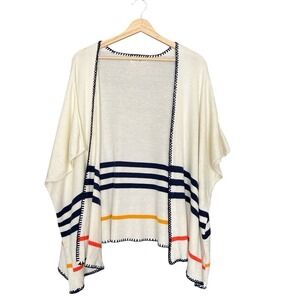 Marine Layer O/S Cream Knit Kimono Multicolor Striped Poncho Open Cardigan Shawl